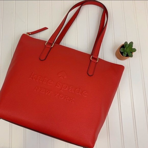 kate spade red leather Larchmont Ave Penny tote - Picture 2 of 4